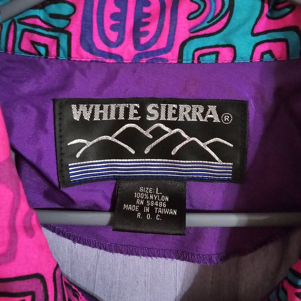 White Sierra Vintage 90s Women L Pullover Windbreaker Purple Pink Aztec Rare 90s - Picture 4 of 6